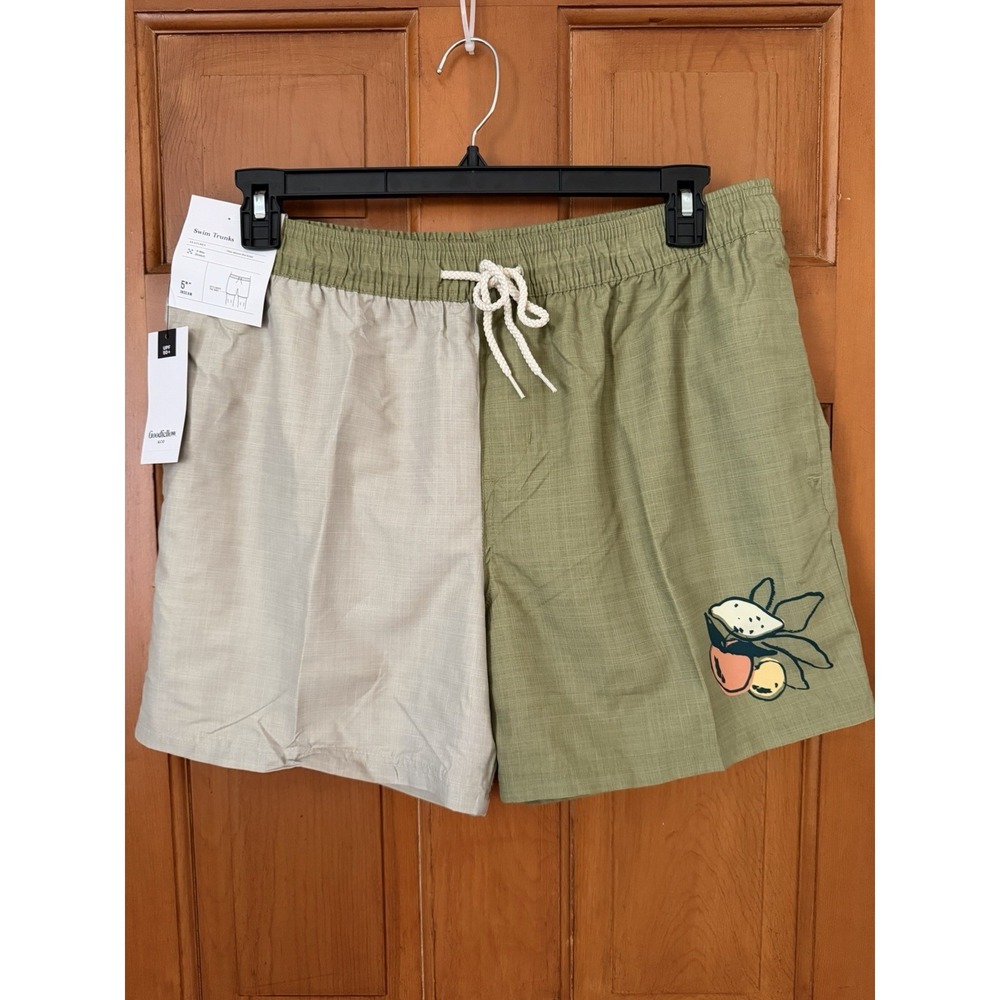 Men's Goodfellow 5" Inseam Green Fruit Swim Trunks Size Large NWT